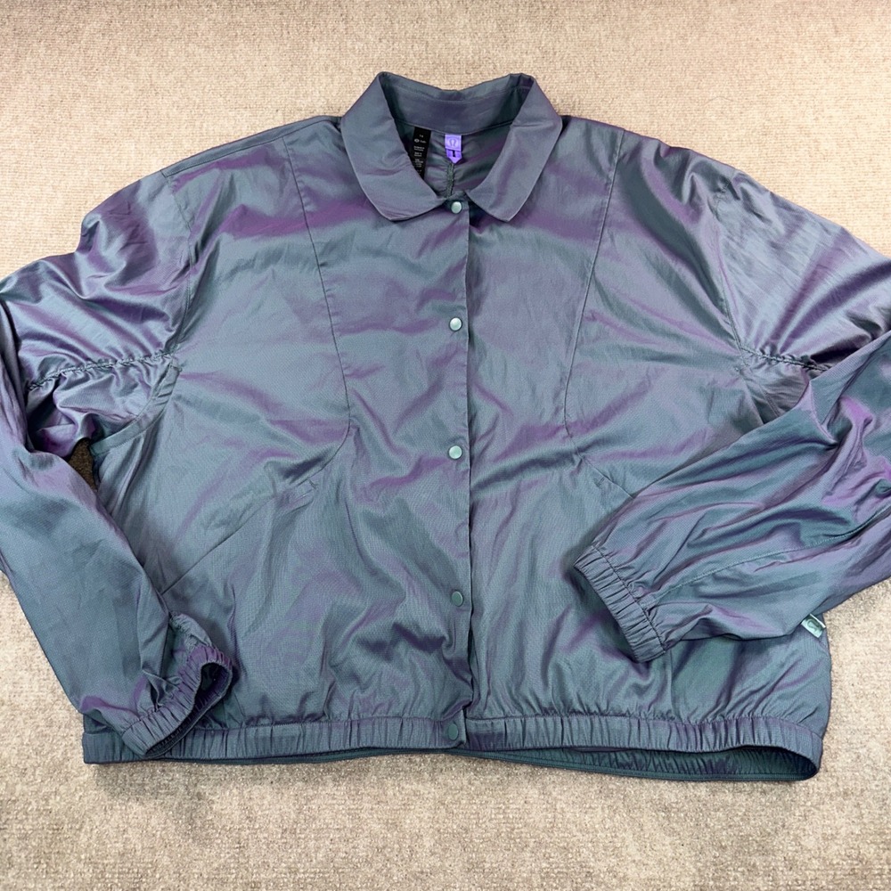 Lululemon lab Iridescent Snap Front Jacket Teal Purple Blue LW4CA6S Womens 14
